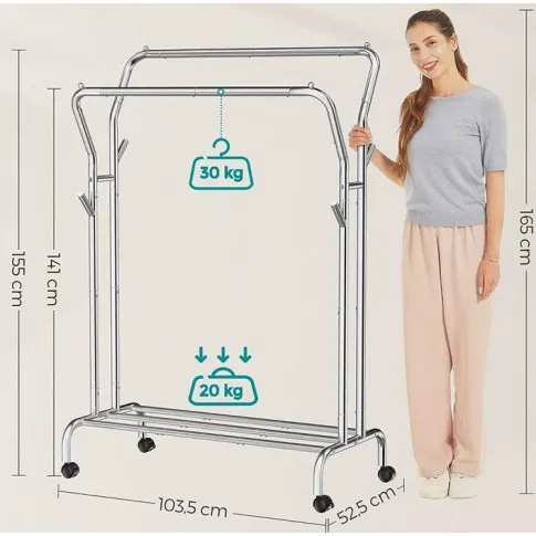 Wymiary wieszaka metalowego na kółkach na ubrania Habi