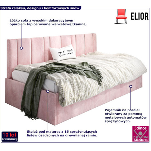 Tapicerowane różowe łóżko sofa Casini 4X