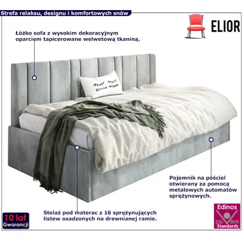 Tapicerowane popielate łóżko sofa Casini 4X