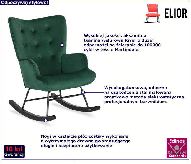 Zielony fotel wypoczynkowy bujany welurowy Dalina