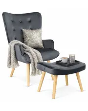 Szary skandynawski fotel z podnóżkiem - Nerra w sklepie Edinos.pl