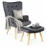 Szary fotel uszak z podnóżkiem Nerra