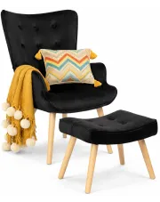 Czarny fotel z podnóżkiem do salonu - Nerra w sklepie Edinos.pl