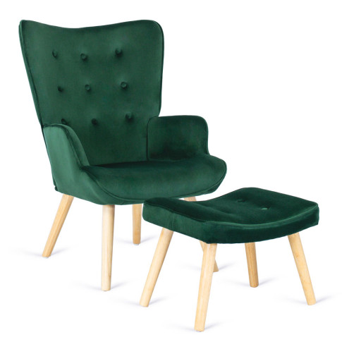 Zielony skandynawski fotel z podnóżkiem Eslo