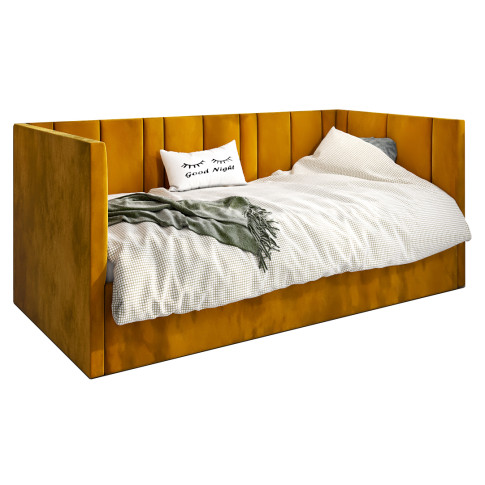Musztardowe łóżko z pikowanym oparciem Casini 5X