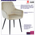 Infografika beżowego tapicerowanego krzesła welurowego z podłokietnikami Egis