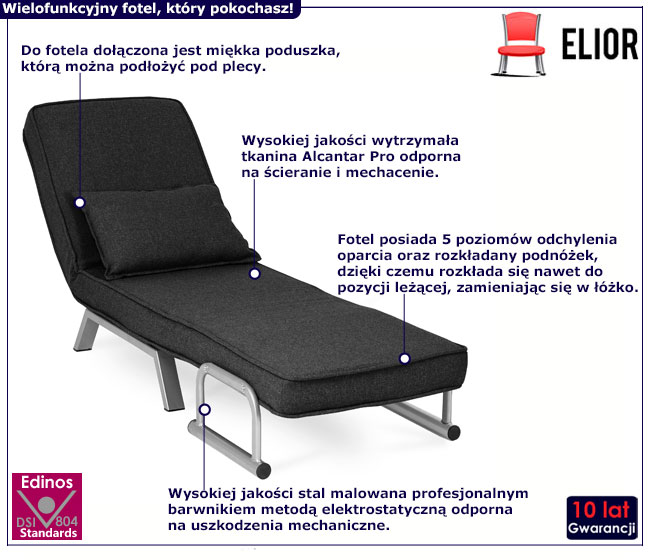 Czarny fotel wypoczynkowy z funkcja spania Seto