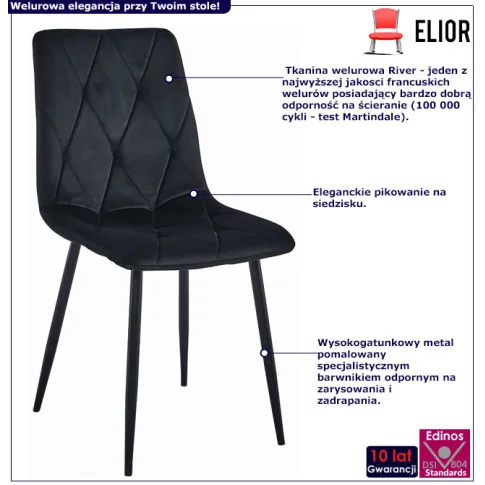 Infografika czarnego metalowego krzesła tapicerowanego Ukis