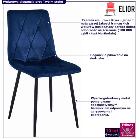 Infografika granatowego metalowego krzesła tapicerowanego Ukis