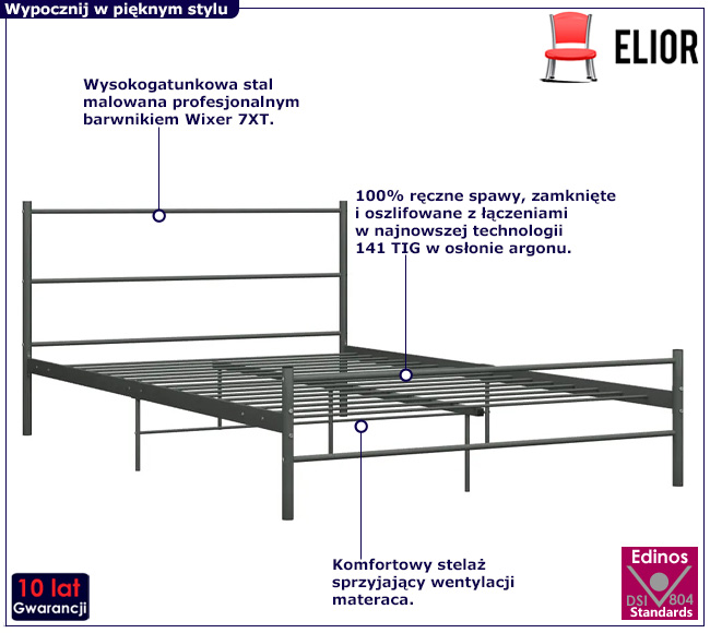 Szare duże rozkładane łóżko metalowe Rafael
