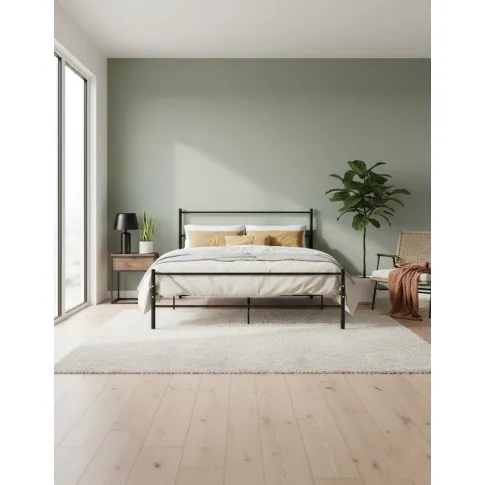 Czarne dwuosobowe łóżko metalowe 160x200 cm   Rafae