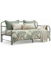 Szare rozkładane metalowe łózko 90x200 cm - Travelo w sklepie Edinos.pl