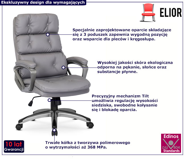 Szary skórzany fotel gabinetowy Bazis 3X