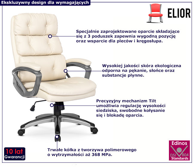 Kremowy skórzany fotel gabinetowy Bazis 3X