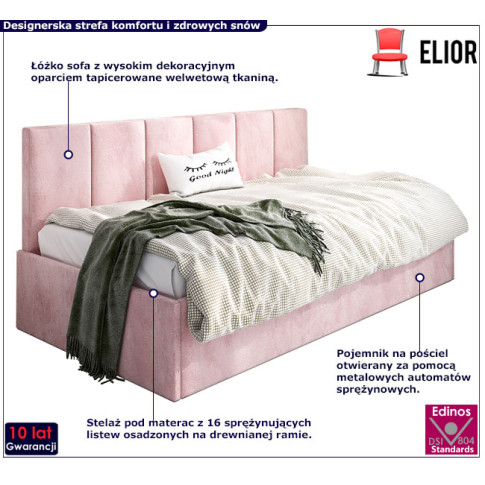 Tapicerowane różowe łóżko sofa Barnet 7X