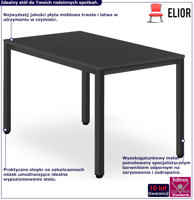 Infografika czarnego metalowego stołu 120 x 60 cm Ativ