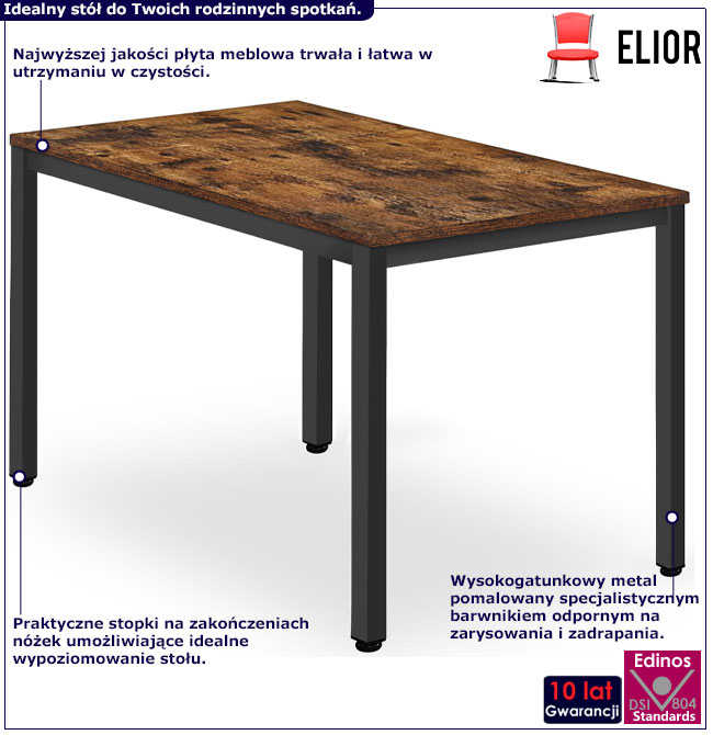 Infografika metalowego stołu 120 x 60 cm dąb rustykalny + czarny Ativ
