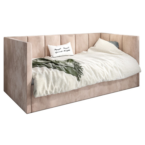 Beżowe tapicerowane łóżko z oparciem Barnet 8X
