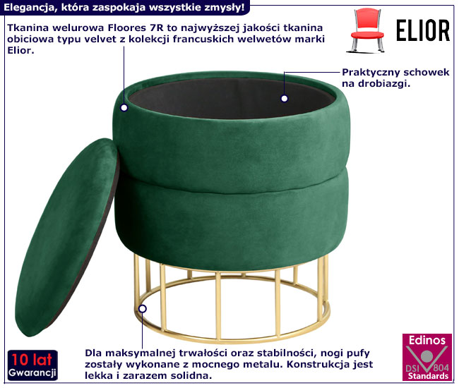 Okrągła pufa Alwer kolor butelkowa zieleń