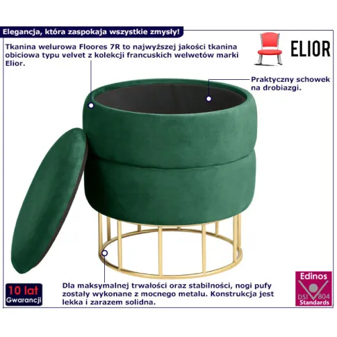 Welurowa pufa Inegos kolor butelkowa zieleń