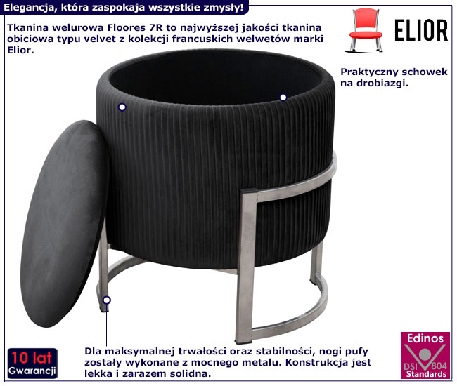 Okrągła czarna pufa Wax