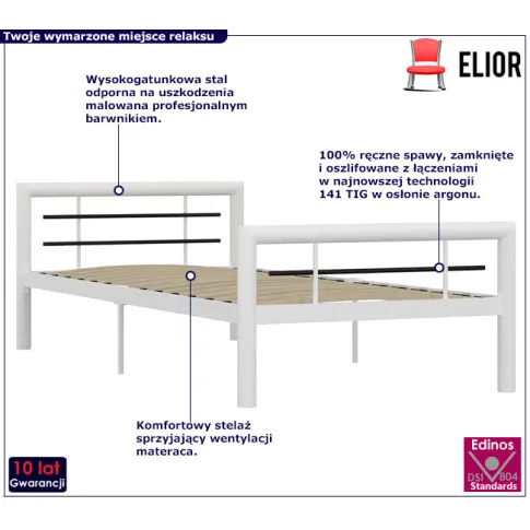 Białe łózko z metalu młodzieżowe Hegrix