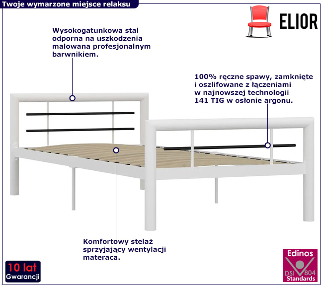 Białe metalowe łózko Sintra