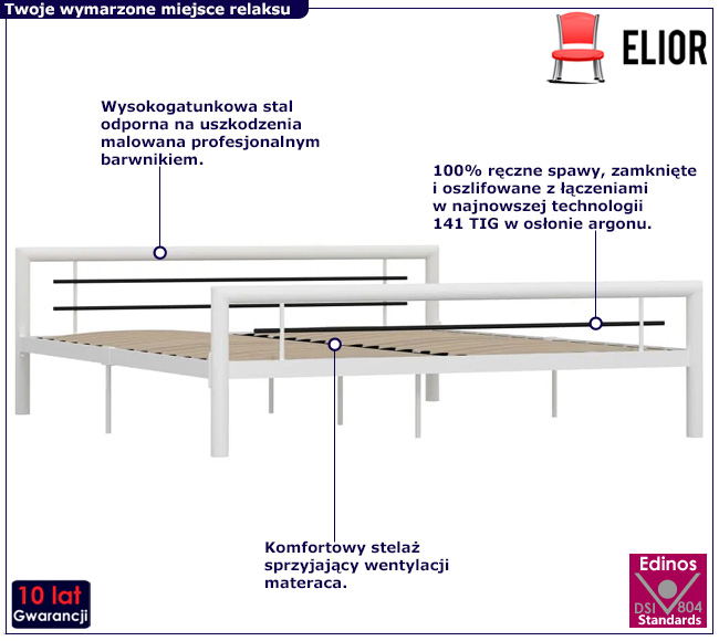 Białe metalowe łózko Hegrix