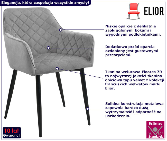 Welurowe krzesło z kompletu Cejlon kolor szary