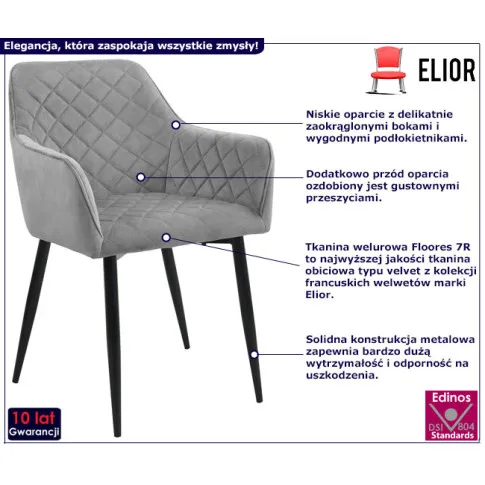 Welurowe krzesło Wanja kolor szary