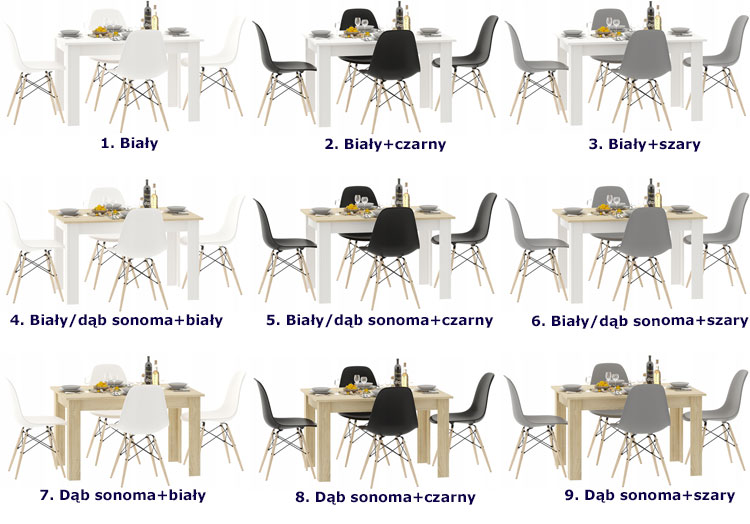 Prostokątny stół dab sonoma i 4 szare krzesła w stylu skandynawskim Etos