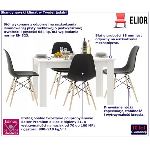 Skandynawski zestaw stołu z 4 krzesłami do jadalni Etos