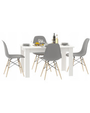 Biały minimalistyczny stół i 4 szare krzesła - Etos w sklepie Edinos.pl