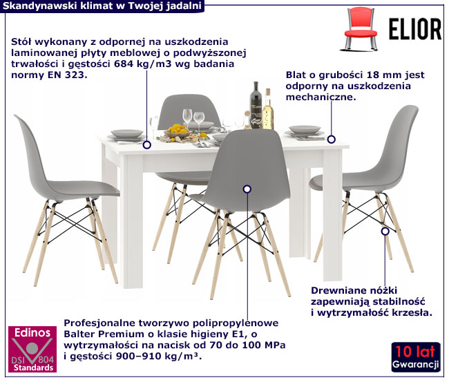 Skandynawski zestaw do jadalni stół i 4 krzesła Etos