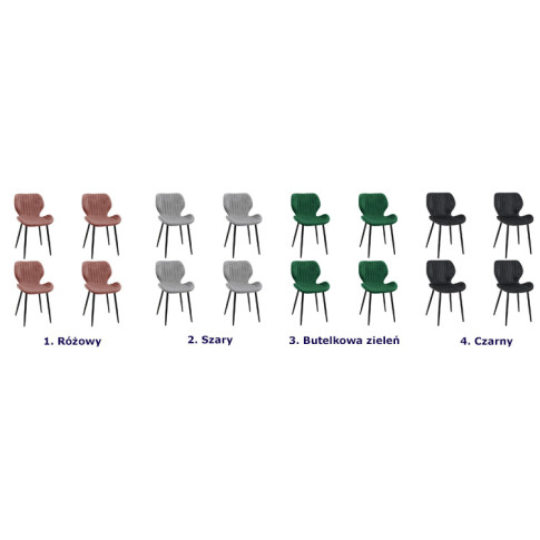 Kolory welurowej tapicerki krzeseł z kompletu Oferion 4X