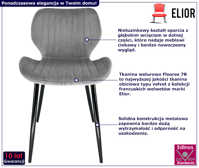 Szare welurowe krzesło z kompletu Promis 4X