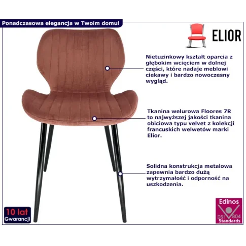 Welurowe różowe krzesło z zestawu 4 szt Oferion 4X