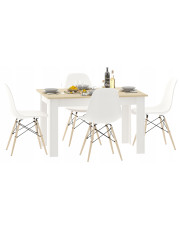 Prostokątny stół biały + dąb sonoma i 4 białe krzesła - Etos w sklepie Edinos.pl