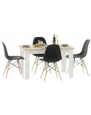 Skandynawski stół biały + dąb sonoma i cztery czarne krzesła - Etos w sklepie Edinos.pl