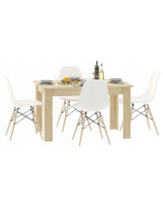 Prostokątny stół dąb sonoma + 4 białe krzesła - Etos w sklepie Edinos.pl