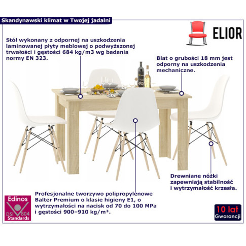 Skandynawski zestaw stół i 4 krzesła do jadalni Etos