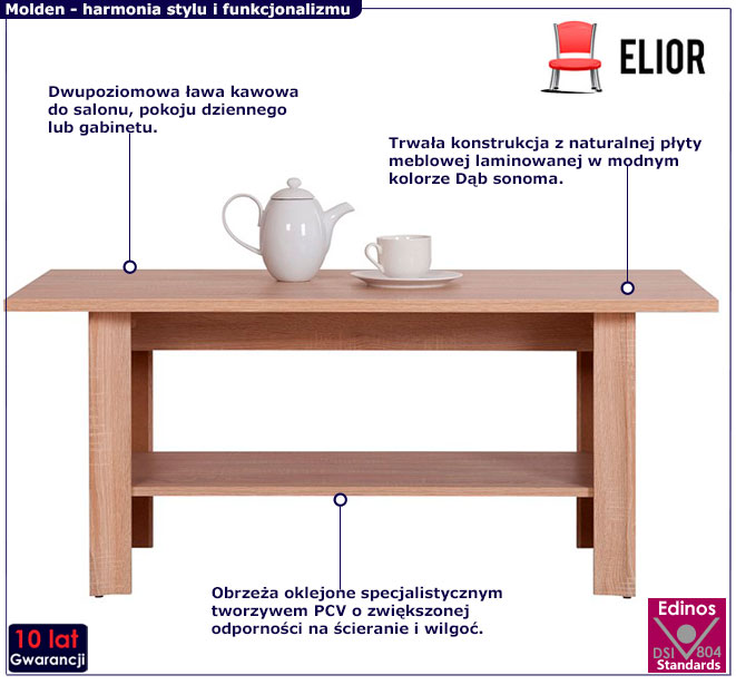 Ława kawowa z półką dąb sonoma Molden 12X