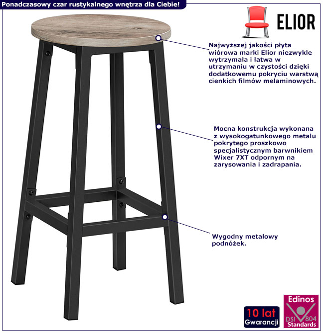 Taboret z zestawu 2 szarych taboretów barowych Burios 4X