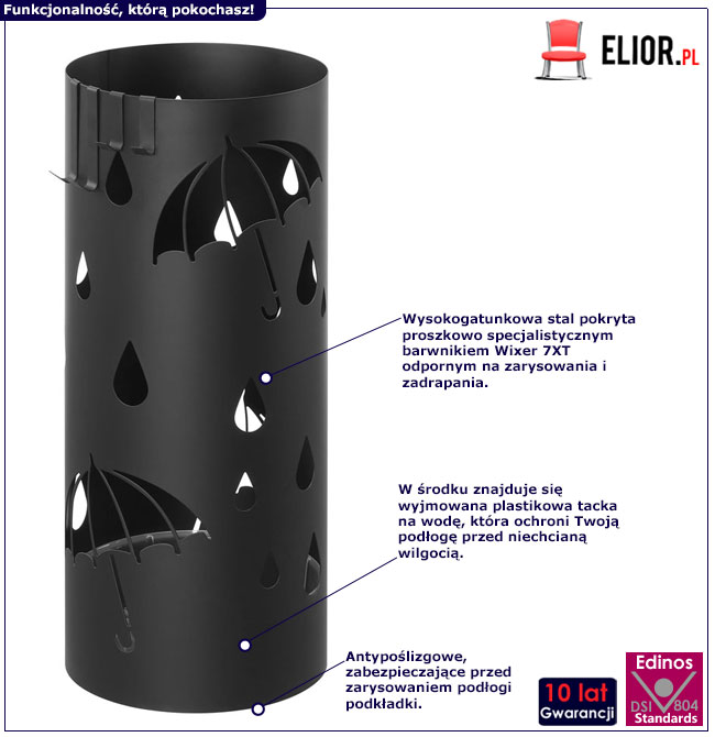 Czarny metalowy stojak na parasole Momo