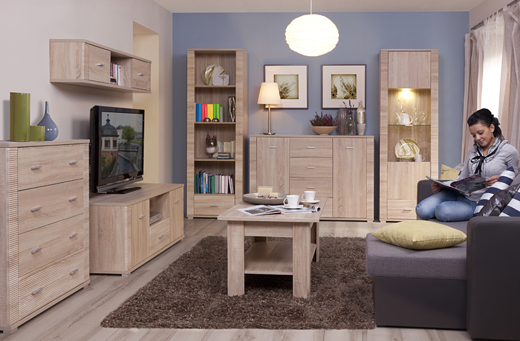 Aranżacja wnętrza z wiszącą półką na książki Donet 24X