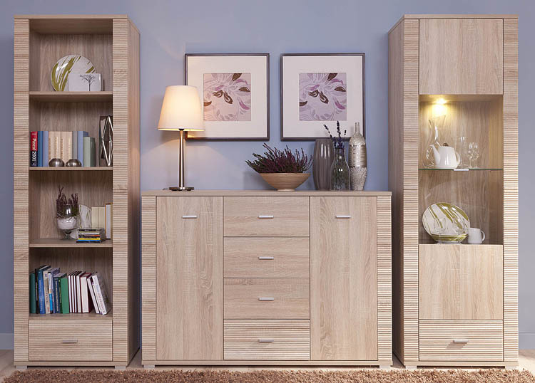 Aranżacja wnętrza z regałem z witryną Donet 25X