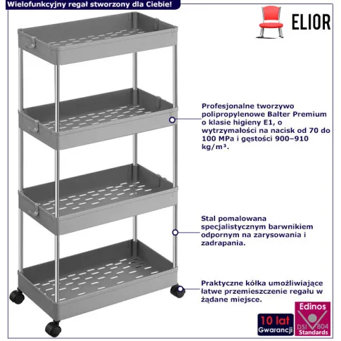 Szary regał wielofunkcyjny z 4 półkami Ivin 4X