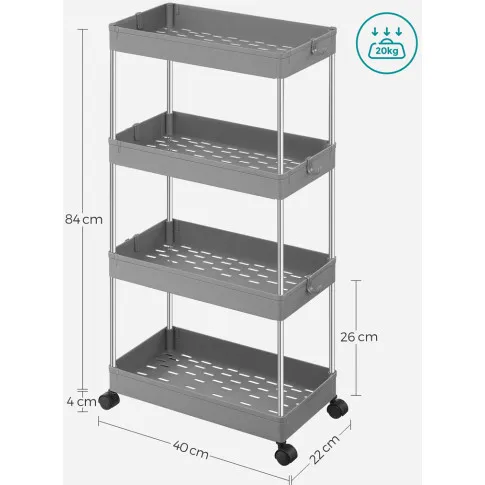 Wymiary szarego regału z 4 półkami Ivin 4X