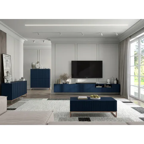 Wizualizacja aranżacji z zestawem granatowych mebli Irving