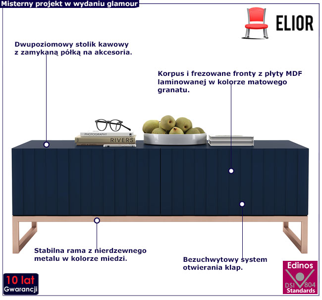 Stolik kawowy granatowy w stylu modern glam Filo 9X